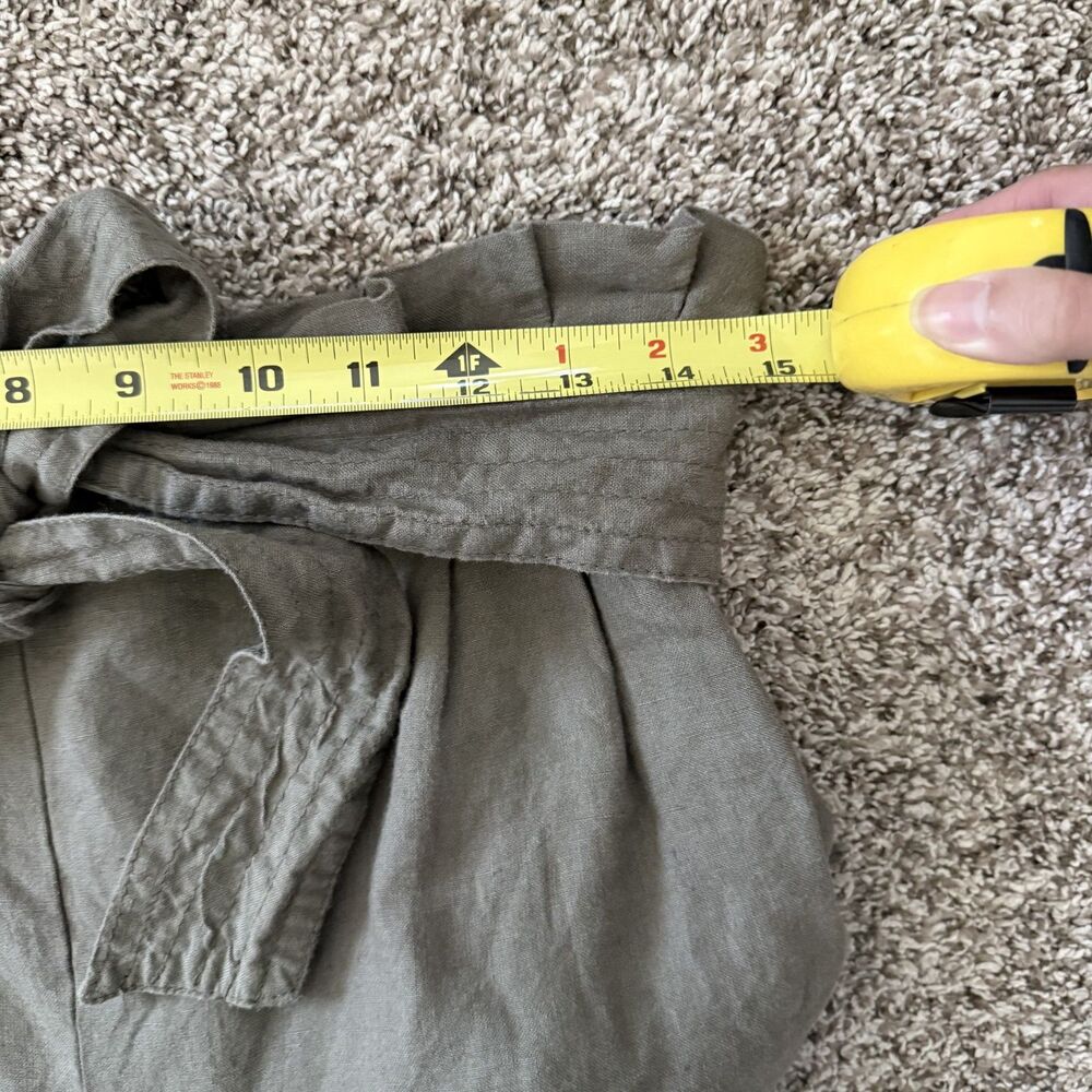 Zara 100% linen wide leg XL paper bag trouser belted olive green summer - Picture 10 of 13